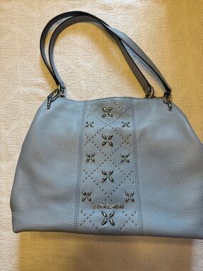 Michael Kors Light Blue Studded Pebbled Leather Shoulder Bag